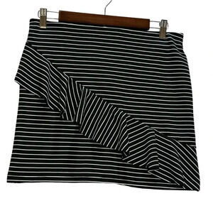 Zara Trafaluc Skirt Mini Stretch Ruffle Pull On Black and White Stripe Medium